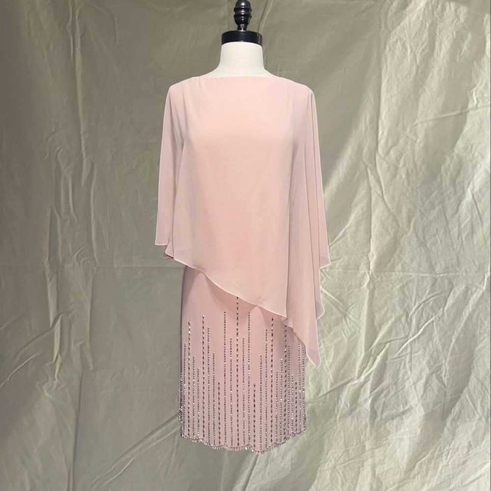Y2K Pink Beaded Cape Sleeve Cocktail Dress